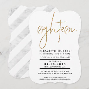 HAND LETTERED TYPE simple gold glitter 18th INVITE