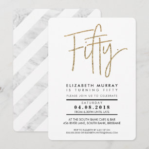HAND LETTERED TYPE simple gold glitter 50th INVITE