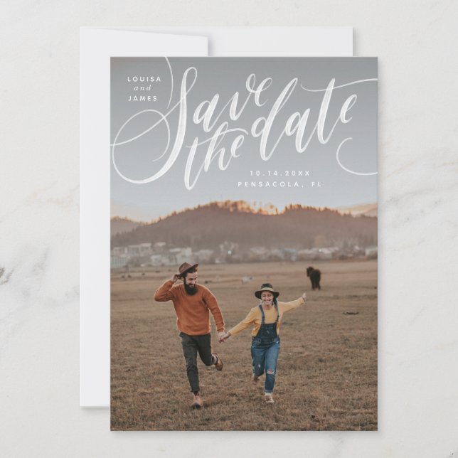 Hand Lettered Vertical Photo Save the Date Invitation (Front)