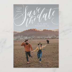 Hand Lettered Vertical Photo Save the Date Invitation