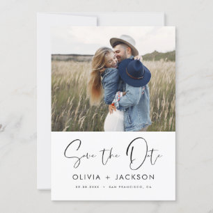 Hand Lettered White Save the Date Photo Script