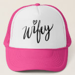 Hand lettered WIFEY trucker hat for new wife<br><div class="desc">Cute pink WIFEY trucker hat for new wife. Cool hand lettered script typography design with cute heart symbol. Handwriting artwork for partner. Custom caps with handwritten print.</div>