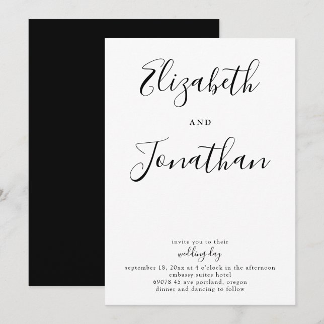 Hand Lettering Calligraphy Simple Minimalist Chic Invitation (Front/Back)
