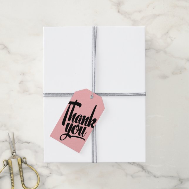 Hand Lettering Calligraphy Thank You Gift Tag Pink (With Twine)
