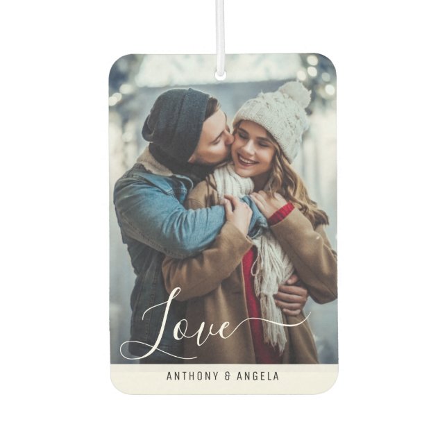 Hand lettering couple photo air freshener (Front)