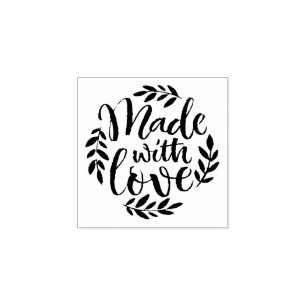 Hand Lettering Made With Love Rustic Leaves Wreath Rubber Stamp