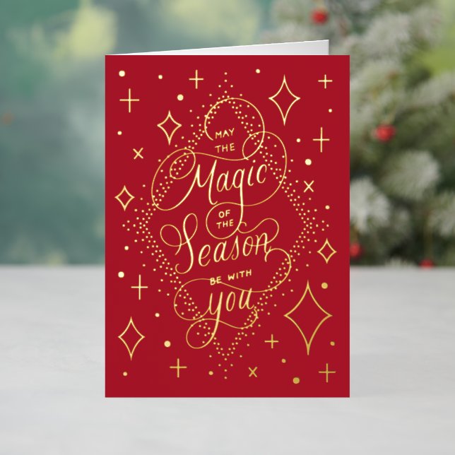 Hand Lettering Magical Red Gold Foil Holiday Card (Holiday In Situ)