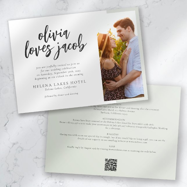 Hand Lettering Photo QR Code Informal Wedding Invitation (Creator Uploaded)
