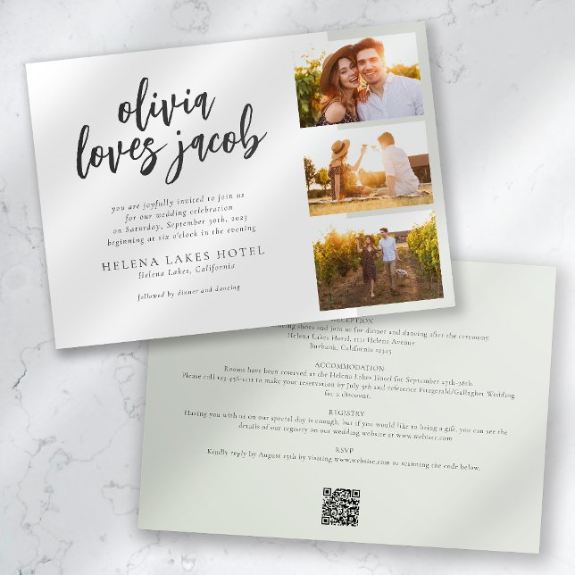 Hand Lettering Photos QR Code Informal Wedding Invitation (Creator Uploaded)
