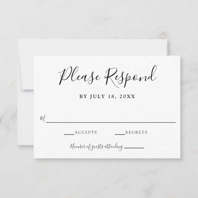 Hand Lettering Simple Minimalist Chic Classy clean RSVP Card (Front)