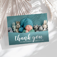 hand lettering thank you birth announcement card