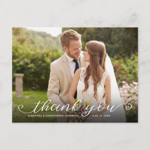 Hand Lettering Two Photo Wedding Thank You Postcard