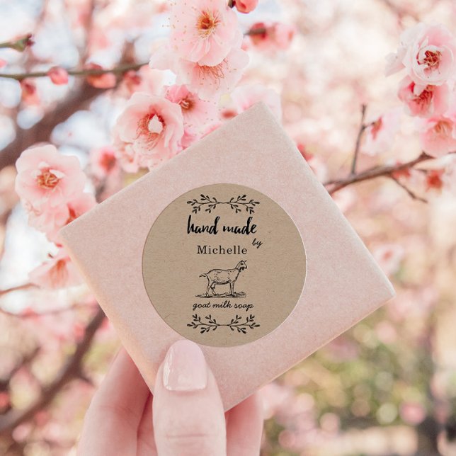 Hand Made By Goat Milk Soap Monogram Classic Round Sticker (Creator Uploaded)