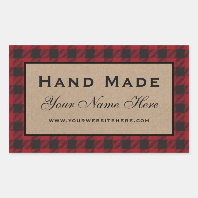 Hand Made Red Plaid Kraft Sticker (Front)