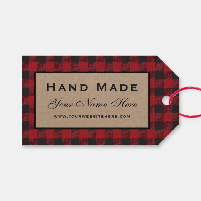 Hand Made Red Plaid Kraft Tags (Front (Horizontal))