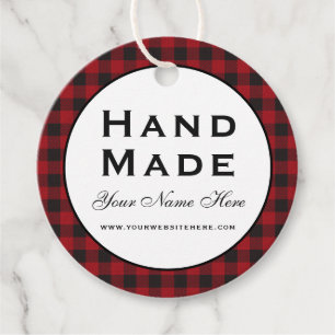 Hand Made Red Plaid Round Product Tags