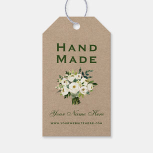 Hand Made Watercolor Green Floral Kraft Tags