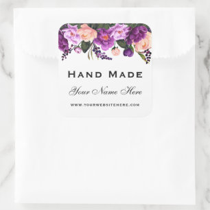 Hand Made Watercolor Purple Floral Small Square Sticker