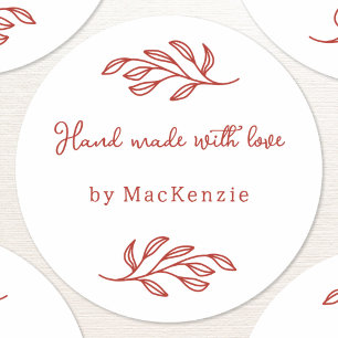 Hand Made With Love Botanical Leaf  Classic Round Sticker