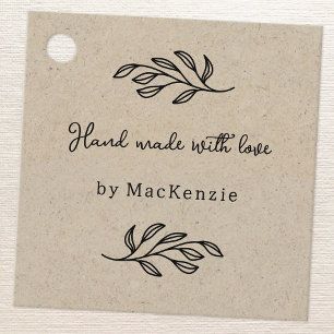 Hand Made With Love Brown Leaf Art Price Tag