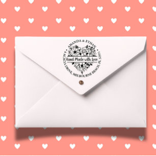 Hand made with Love Foral Heart Theme Self-inking Stamp