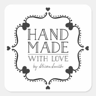 Hand made with love stickers with Hearts