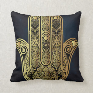 Hand of Fatima,symbol of protection,Hamsa,gold on Throw Pillow