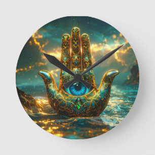 HAND OF HAMSA – HAND OF FATIMA – ZEN BUDDHISM ROUND CLOCK