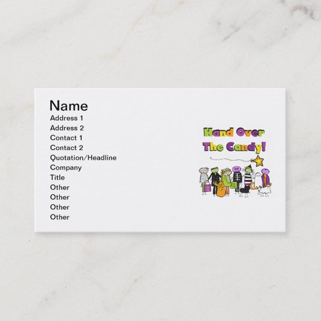 Hand Over the Candy Halloween Tshirts and Gifts Business Card (Front)