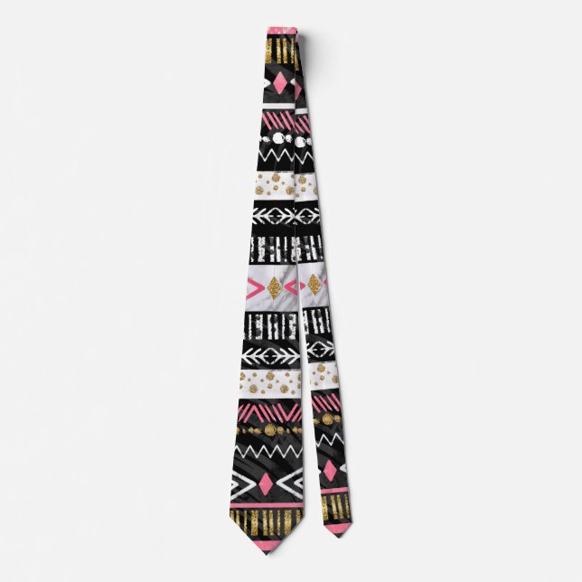 Hand paint tribal Aztec geometric design Tie (Front)