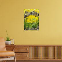 Hand Painted Abstract Art Yellow and Green