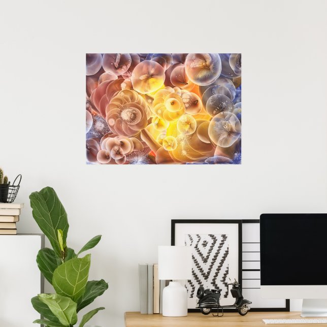 Hand Painted Abstract Flowers Gouache Fantasy Ar Poster (Home Office)