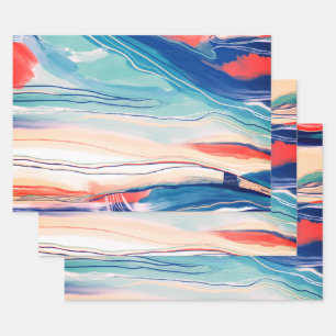 Hand painted abstract painting marbled blue sand wrapping paper sheet