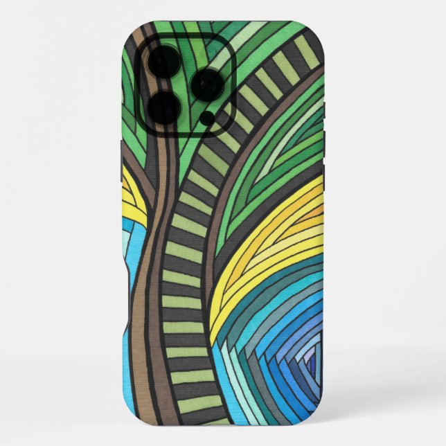 Hand Painted Abstract Tree and Geometry Design iPhone Case (Back)