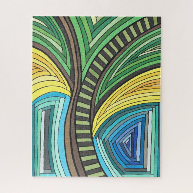 Hand Painted Abstract Tree and Geometry Design Jigsaw Puzzle (Vertical)