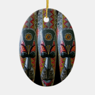 Hand Painted African Tribal Mask Ceramic Ornament