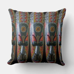 Hand Painted African Tribal Mask Throw Pillow