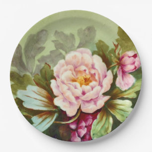 Hand Painted Antique Style Peony Birthday Party Paper Plate