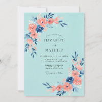 Hand Painted Aqua Coral Rose Wedding