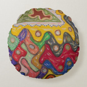 HAND PAINTED ART ABORIGINAL STYLE IMPRESSION ROUND PILLOW