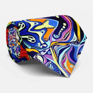 Hand painted Art Deco pattern - orange and blue Tie