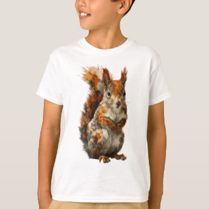 Hand-Painted Artistic Autumn Red Squirrel Kids T-Shirt