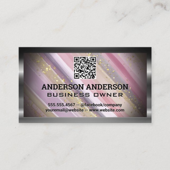 Hand Painted Artistic | Gold Flakes | QR Code Business Card (Front)