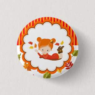 Hand Painted Autumn Adorable Girl 1 Inch Round Button