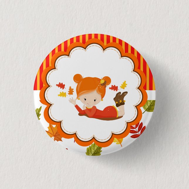 Hand Painted Autumn Adorable Girl     1 Inch Round Button (Front)