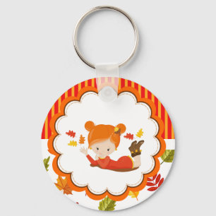 Hand Painted Autumn Adorable Girl Keychain