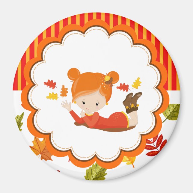 Hand Painted Autumn Adorable Girl  Magnet (Front)