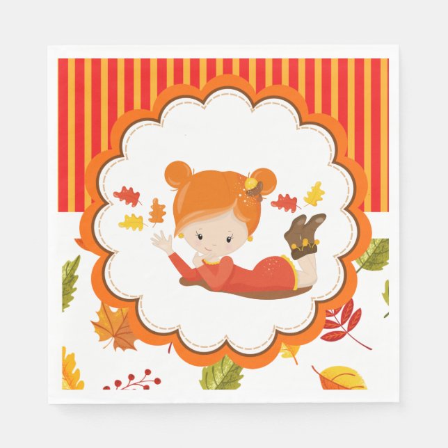 Hand Painted Autumn Adorable Girl   Napkin (Front)