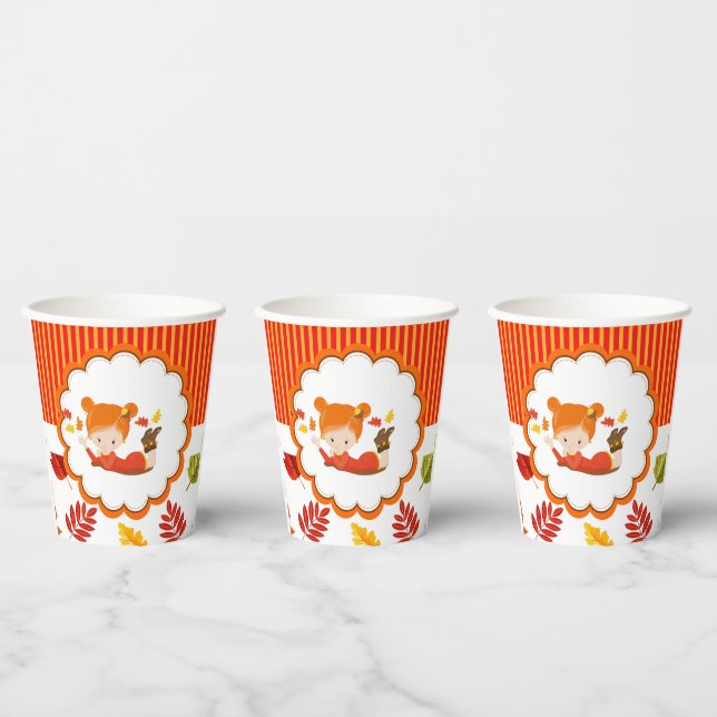 Hand Painted Autumn Adorable Girl  Paper Cups (Multi)