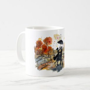 Hand Painted Autumn City Couple Silhouette Art Coffee Mug